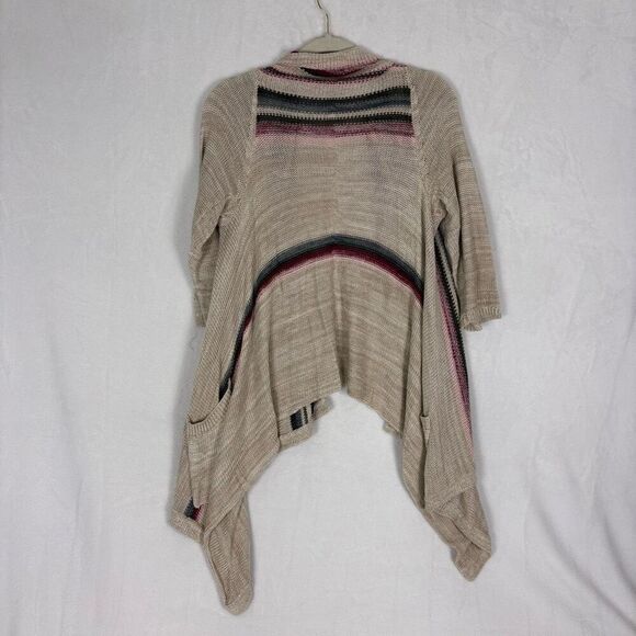 Torrid Tan with Grey & Maroon Striped Drape Cardigan Sweater Size Large - Picture 7 of 10
